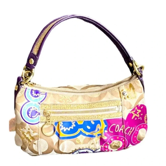 Coach Poppy Pop C CPLIQUE GROOVY SHOULDER BAG F15309 Multicolor Canvas/Leather - Picture 1 of 17